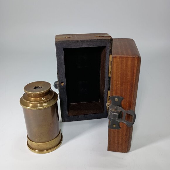 Antique Brass & Glass Mini Telescope w/Wooden Box, Hand Made - Picture 5 of 10